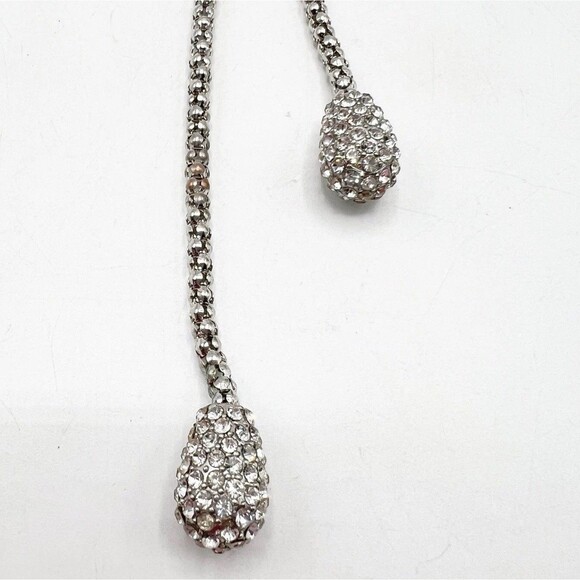 CHICO'S Rhinestone Statement Pave Crystal Lariat Rope Chain Necklace Silver Tone - Picture 6 of 8